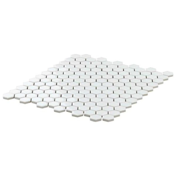 Commercial Floor | 1 sq. ft. Eden White 1″ Hexagon Polished Porcelain Mosaic Tile Polished White Bathroom Bathroom