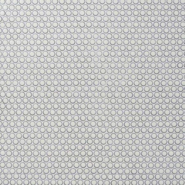 Commercial Floor | 1 sq. ft. Eden Winter White 1″ Penny Round Polished Rimmed Porcelain Mosaic Winter White Bathroom Bathroom