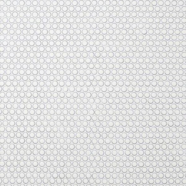 Commercial Floor | 1 sq. ft. Eden Winter White 1″ Penny Round Polished Rimmed Porcelain Mosaic Winter White Bathroom Bathroom