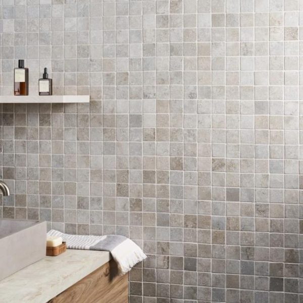 Floor Tiles | 1 sq. ft. Seville Efeso Gray 2×2 Travertine Look Matte Porcelain Mosaic Tile Efeso Bathroom Bathroom