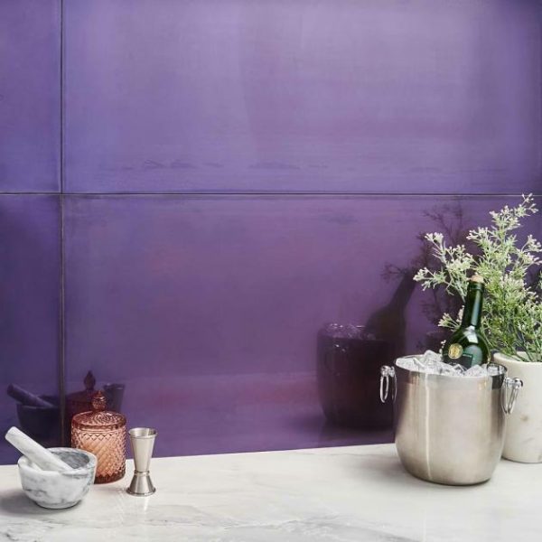 Large Wall | 1 sq. ft. Amulet Mist Aubergine 18×36 Purple Metal Laminated Porcelain Tile Purple Bathroom Bathroom