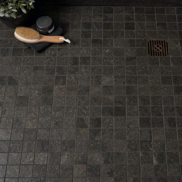 Outdoor & Pavers | 1 sq. ft. Acadia Charcoal Black 2×2 Limestone Look Matte Porcelain Mosaic Tile Charcoal Black Bathroom Bathroom