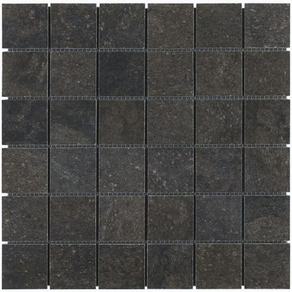 Outdoor & Pavers | 1 sq. ft. Acadia Charcoal Black 2×2 Limestone Look Matte Porcelain Mosaic Tile Charcoal Black Bathroom Bathroom