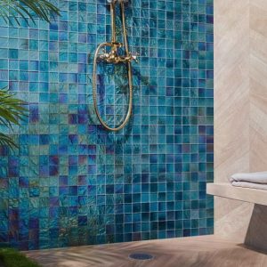 Outdoor & Pavers | 1 sq. ft. Splash Tropical Blue 2×2 Polished Glass Mosaic Tile Tropical Bathroom Bathroom