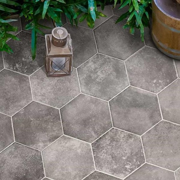 Outdoor & Pavers | 1 sq. ft. Terra Pompeii Gris Gray 8″ Hexagon Matte Porcelain Tile Gris Bathroom Bathroom