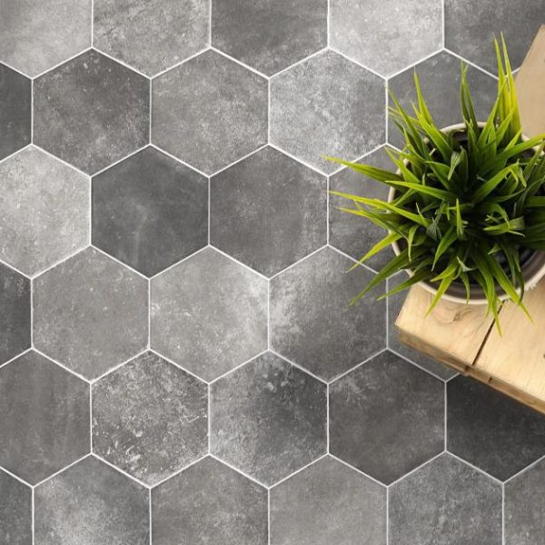 Outdoor & Pavers | 1 sq. ft. Terra Pompeii Gris Gray 8″ Hexagon Matte Porcelain Tile Gris Bathroom Bathroom