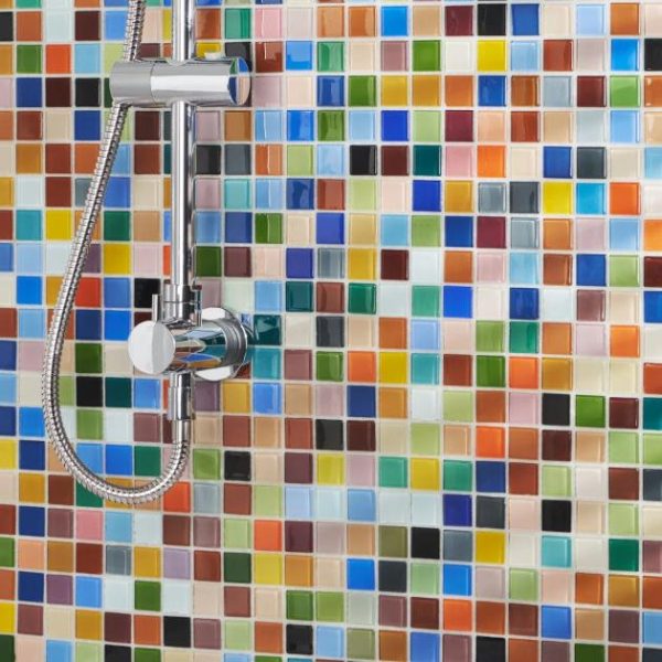 Pool Tiles | 1 sq. ft. Fruit Platter 1×1 Glass Polished Mosaic Tile Bathroom Bathroom