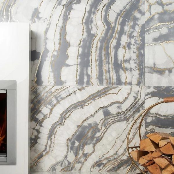 Shower | 1 sq. ft. Agate Art Smoke Gray 24×48 Artisan Decor Polished Porcelain Tile Smoke Bathroom Bathroom