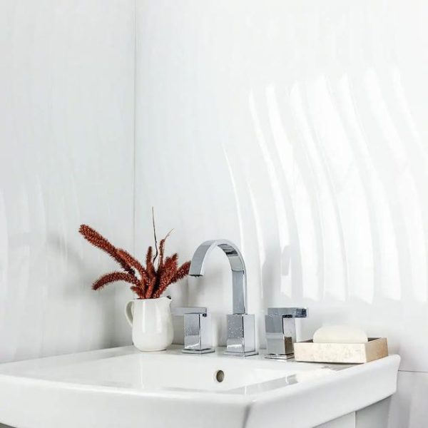 Shower | 1 sq. ft. Gentle Waves White 12×36 Polished Ceramic Wall Tile Waves Bathroom Bathroom