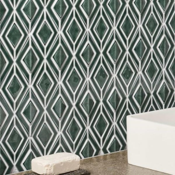 Shower | 1 sq. ft. Nabi Jewel Deep Emerald Green 3D Crackled Glossy Glass Mosaic Tile Emerald Green Glossy Bathroom Bathroom