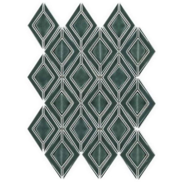 Shower | 1 sq. ft. Nabi Jewel Deep Emerald Green 3D Crackled Glossy Glass Mosaic Tile Emerald Green Glossy Bathroom Bathroom