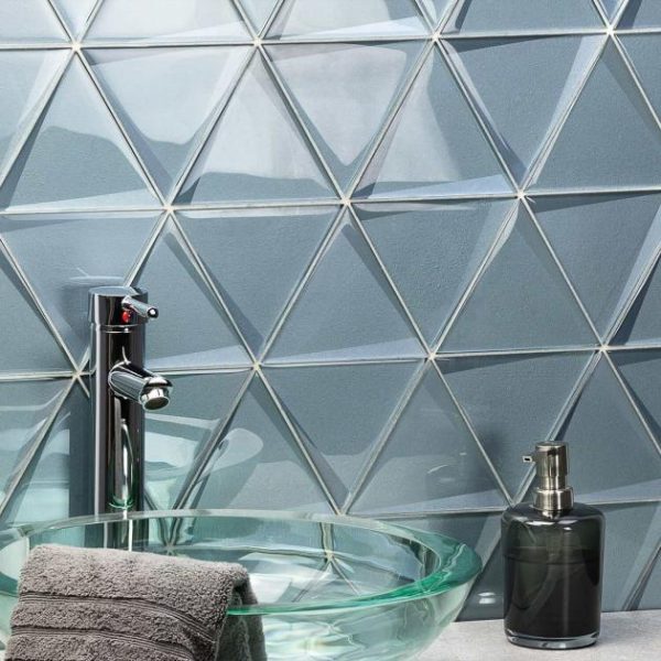 Shower | 1 sq. ft. Remington Triangles Slate Blue 6” 3D Glass Tile Slate Bathroom Bathroom