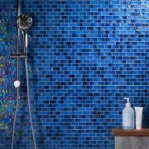 Shower | 1 sq. ft. Splash Lagoon Blue 1×2 Polished Glass Mosaic Tile Lagoon Bathroom Bathroom