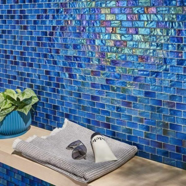 Shower | 1 sq. ft. Splash Lagoon Blue 1×2 Polished Glass Mosaic Tile Lagoon Bathroom Bathroom