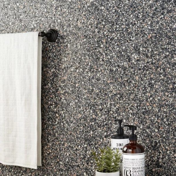 Shower | 1 sq. ft. Terrazzo Italy Dolce Mora Gray 24×24 Honed Terrazzo Tile Gray Shower Gray