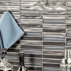 Wall Tiles | 1 sq. ft. Noble Shadow Gray 1×6 Metallic Ceramic and Glass Mosaic Tile Shadow Bathroom Bathroom