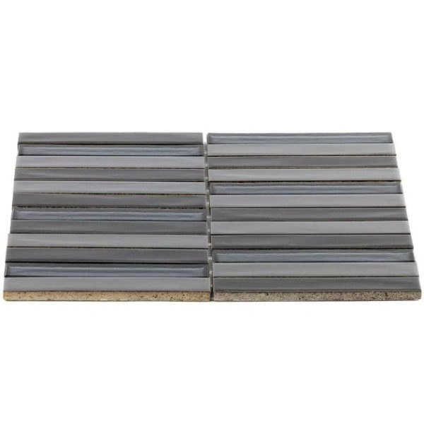 Wall Tiles | 1 sq. ft. Noble Shadow Gray 1×6 Metallic Ceramic and Glass Mosaic Tile Shadow Bathroom Bathroom