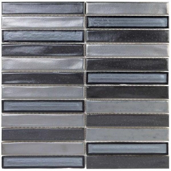 Wall Tiles | 1 sq. ft. Noble Shadow Gray 1×6 Metallic Ceramic and Glass Mosaic Tile Shadow Bathroom Bathroom