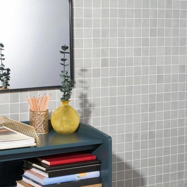 Bathroom | 1 sq. ft. Bond Nimbus Silver 2×2 Matte Porcelain Mosaic Tile Nimbus Bathroom Bathroom