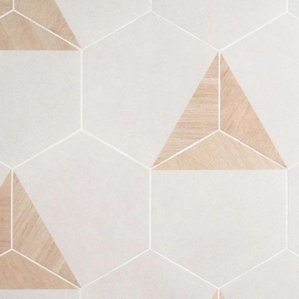 Commercial Floor | 1 sq. ft. Pergola Wood White 12.5″ Hexagon Matte Porcelain Tile Wood White Bathroom Bathroom