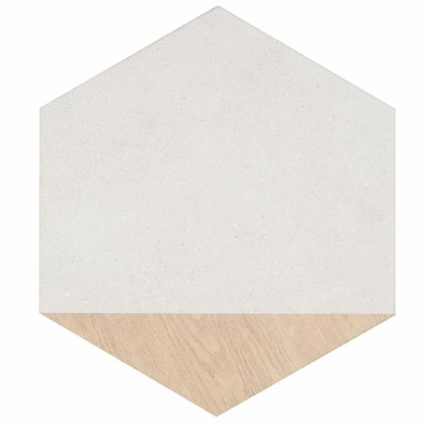 Commercial Floor | 1 sq. ft. Pergola Wood White 12.5″ Hexagon Matte Porcelain Tile Wood White Bathroom Bathroom