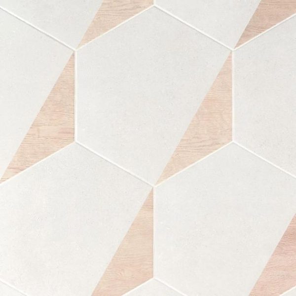 Commercial Floor | 1 sq. ft. Pergola Wood White 12.5″ Hexagon Matte Porcelain Tile Wood White Bathroom Bathroom