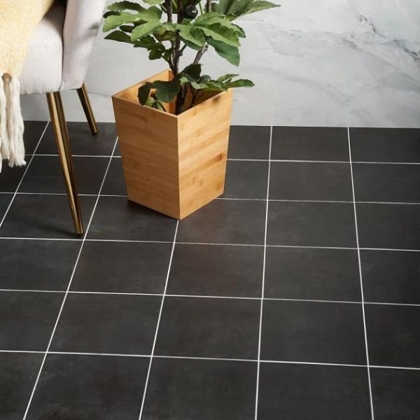 Floor Tiles | 1 sq. ft. Art Geo Cement Black 8×8 Matte Porcelain Tile Cement Charcoal Bathroom Bathroom