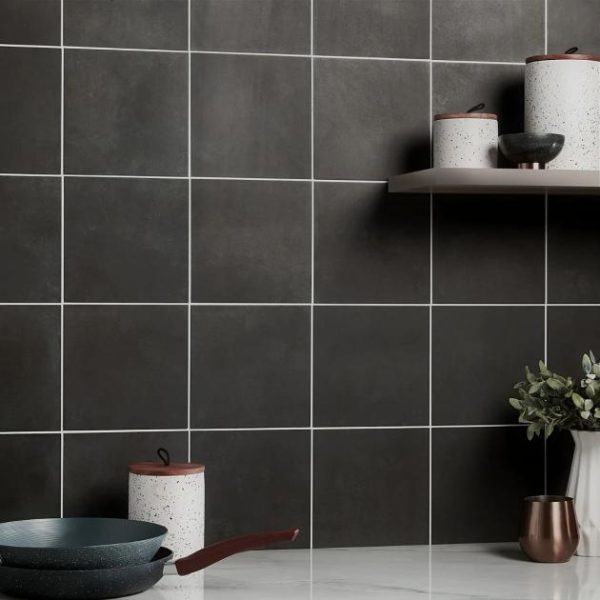 Floor Tiles | 1 sq. ft. Art Geo Cement Black 8×8 Matte Porcelain Tile Cement Charcoal Bathroom Bathroom