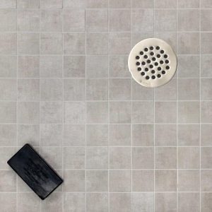 Shower | 1 sq. ft. Basic Cement Silver 2×2 Matte Porcelain Mosaic Tile Silver Bathroom Bathroom