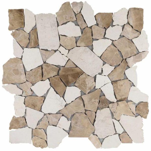 Shower | 1 sq. ft. Nature Flagstone Jumbo Komodo Beige Honed Marble Mosaic Tile Komodo Shower Komodo