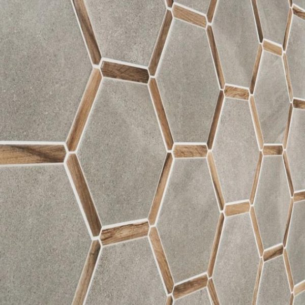 Shower | 1 sq. ft. Sagon Cemento Gray 9″ Hexagon Matte Porcelain Tile Cemento Gray Bathroom Bathroom