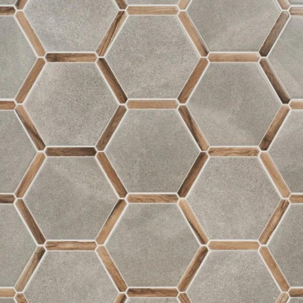 Shower | 1 sq. ft. Sagon Cemento Gray 9″ Hexagon Matte Porcelain Tile Cemento Gray Bathroom Bathroom