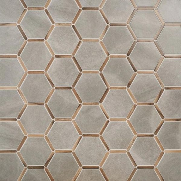 Shower | 1 sq. ft. Sagon Cemento Gray 9″ Hexagon Matte Porcelain Tile Cemento Gray Bathroom Bathroom