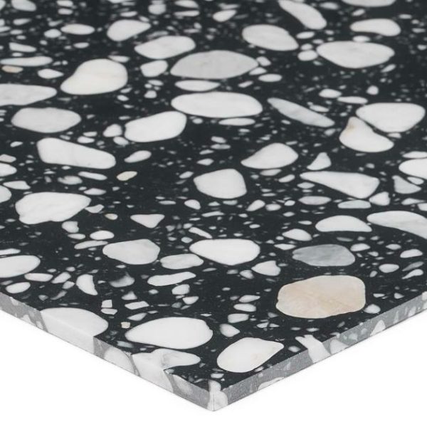 Shower | 1 sq. ft. Terrazzo Italy Sacra Nero Black & White 24×24 Honed Terrazzo Tile Black & White Shower Black & White