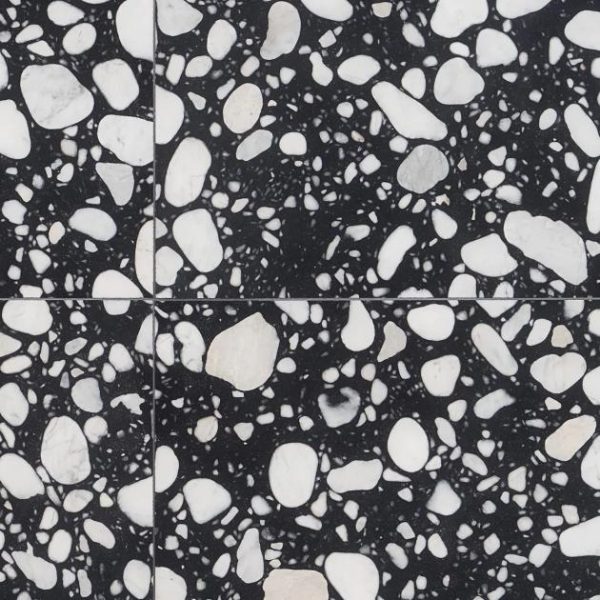 Shower | 1 sq. ft. Terrazzo Italy Sacra Nero Black & White 24×24 Honed Terrazzo Tile Black & White Shower Black & White