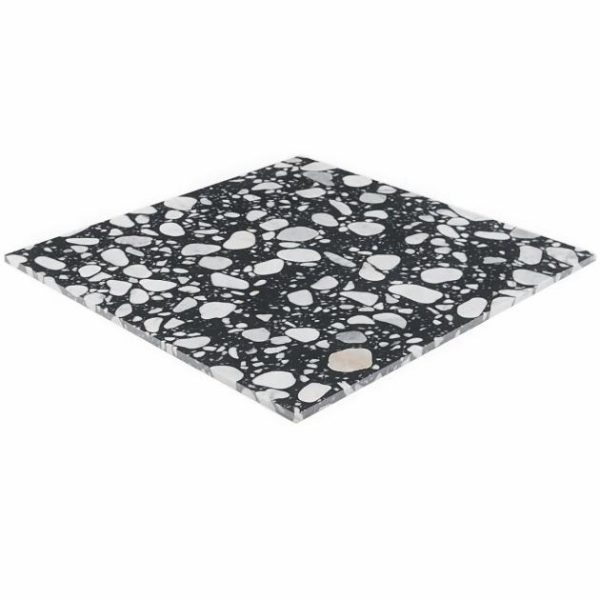 Shower | 1 sq. ft. Terrazzo Italy Sacra Nero Black & White 24×24 Honed Terrazzo Tile Black & White Shower Black & White