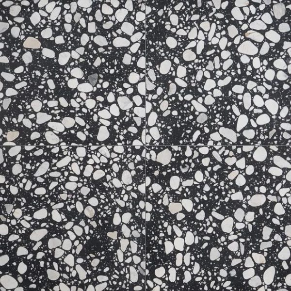 Shower | 1 sq. ft. Terrazzo Italy Sacra Nero Black & White 24×24 Honed Terrazzo Tile Black & White Shower Black & White