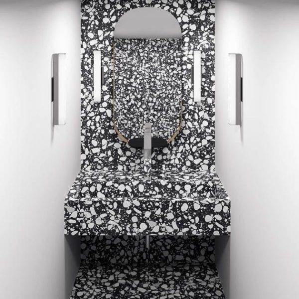 Shower | 1 sq. ft. Terrazzo Italy Sacra Nero Black & White 24×24 Honed Terrazzo Tile Black & White Shower Black & White