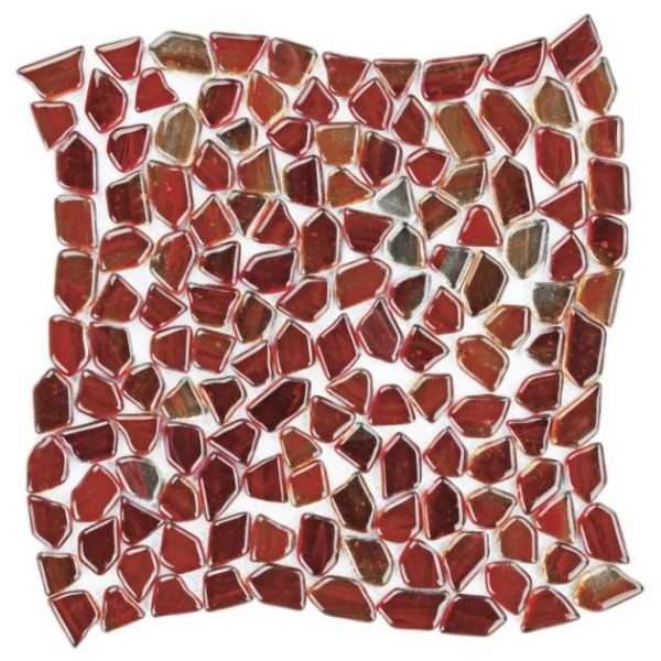 Backsplash & Kitchen | 1 sq. ft. Komorebi Pebble Bonfire Red Polished Glass Mosaic Tile Bonfire Red Backsplash & Kitchen Backsplash & Kitchen