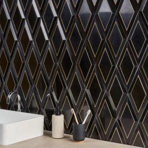 Bathroom | 1 sq. ft. Basque Black Jade Brass Inlay 6×12 Beveled Polished Marble Tile Black And Brass Backsplash & Kitchen Backsplash & Kitchen