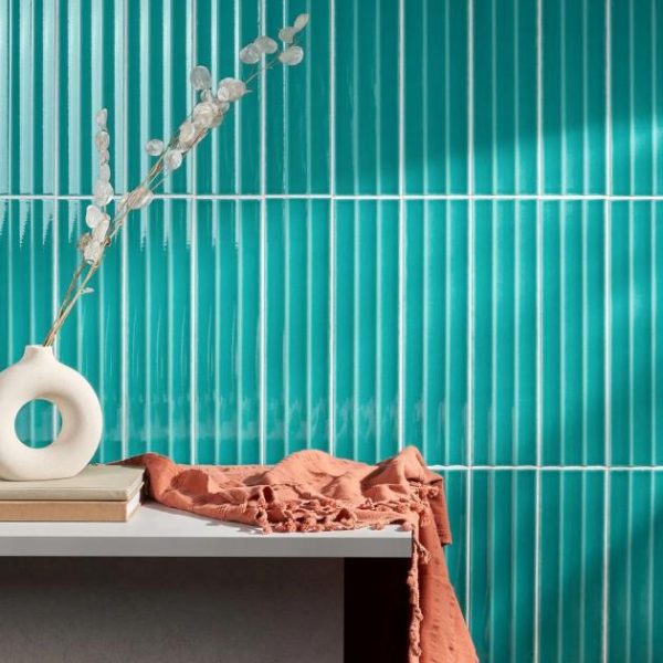 Bathroom | 1 sq. ft. Colorplay Fluted Teal Green 4.5×18 3D Crackled Glossy Ceramic Tile Teal Backsplash & Kitchen Backsplash & Kitchen