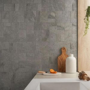 Floor Tiles | 1 sq. ft. Acadia  French Pattern Slate Gray Quartz Look Matte Porcelain Mosaic Tile Slate Gray Backsplash & Kitchen Backsplash & Kitchen