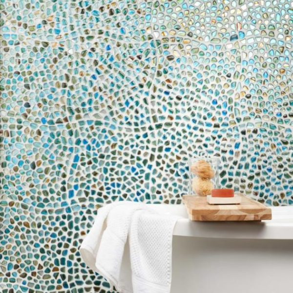 Shower | 1 sq. ft. Komorebi Pebble Juneau Spring Multicolor Polished Glass Mosaic Tile Juneau Spring Backsplash & Kitchen Backsplash & Kitchen