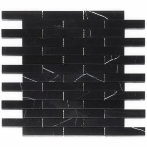 Bathroom | 1 sq. ft. Nero Marquina 1×4 Piano Brick Polished Marble Mosaic Tile Brick Backsplash & Kitchen Backsplash & Kitchen