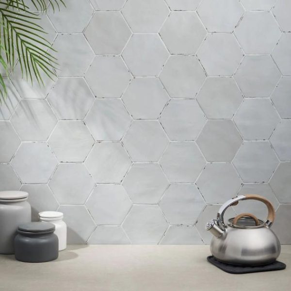 Bathroom | 1 sq. ft. Sasha Hex Rassa Gray 6″ Matte Porcelain Hexagon Tile Gray Backsplash & Kitchen Backsplash & Kitchen