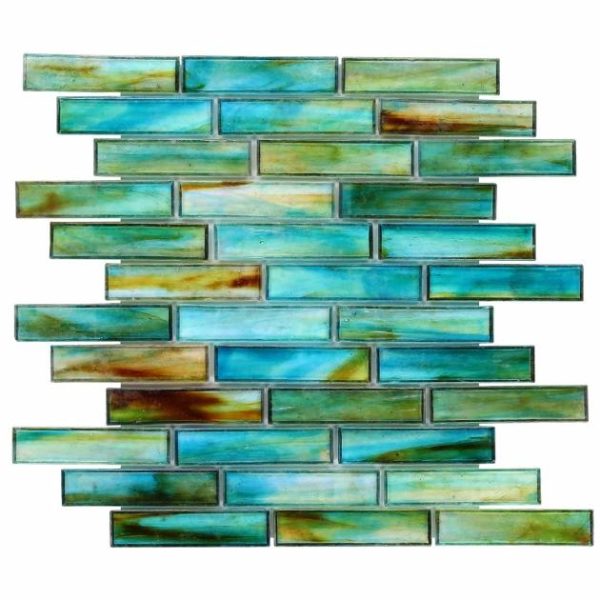 Pool Tiles | 1 sq. ft. Artwave Lagoon Green Iridescent 1×4 Polished Glass Mosaic Tile Lagoon Green Backsplash & Kitchen Backsplash & Kitchen