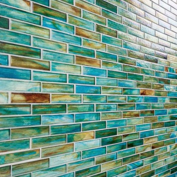 Pool Tiles | 1 sq. ft. Artwave Lagoon Green Iridescent 1×4 Polished Glass Mosaic Tile Lagoon Green Backsplash & Kitchen Backsplash & Kitchen