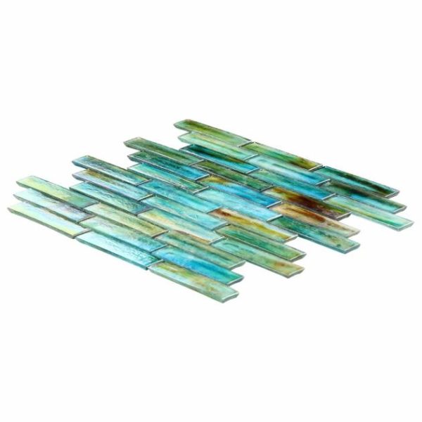 Pool Tiles | 1 sq. ft. Artwave Lagoon Green Iridescent 1×4 Polished Glass Mosaic Tile Lagoon Green Backsplash & Kitchen Backsplash & Kitchen