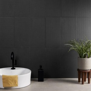 Shower | 1 sq. ft. Kinzie Waffle Charcoal Black 8×16 Textured Matte Ceramic Tile Dark Gray Waffle Backsplash & Kitchen Backsplash & Kitchen