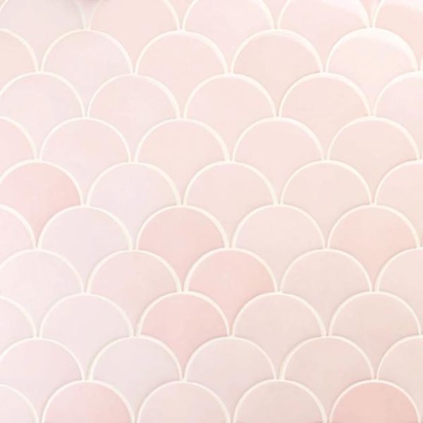 Bathroom | 1 sq. ft. Highwater Rose Pink Fishscale 2×5 Polished Ceramic Wall Tile Rose Pink Backsplash & Kitchen Backsplash & Kitchen